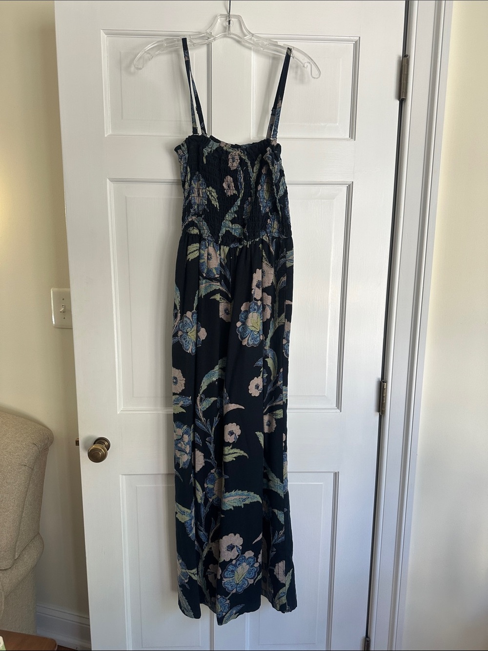 Pilcro Navy Floral Wide-Leg Jumpsuit with Blue & Green Accents